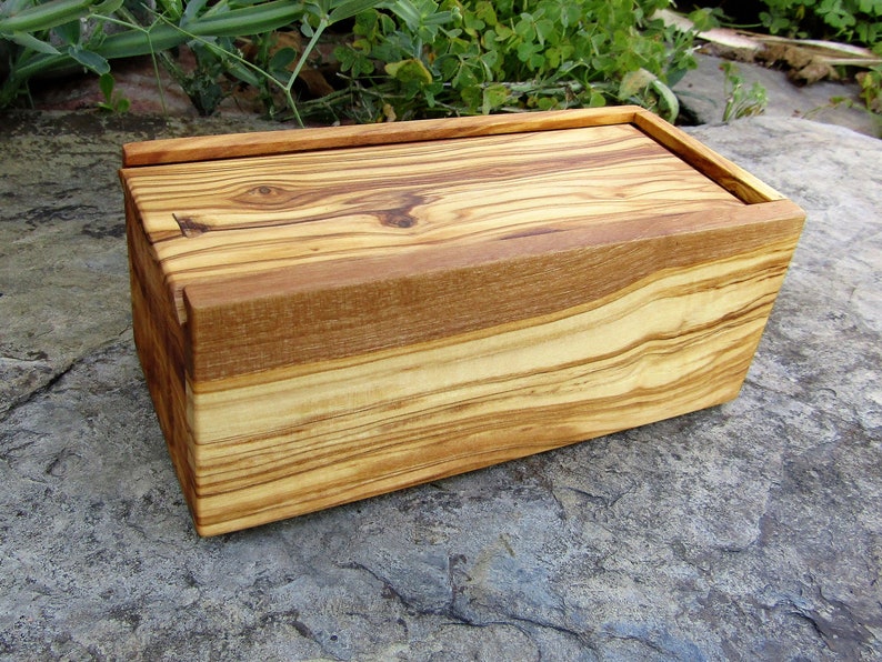 stash box olive wood case rectangular sliding lid wooden box alentejoazul office desk , present men,wooden crate natural image 9