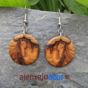 Earrings olive wood Hoops 1&quot; Diameter 2,5 cm créoles round wooden jewelry earhangers alentejoazul dangle vegan handmade tree eco friendly