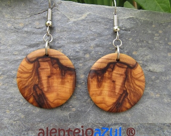 Oorbellen olijfhout hoepels hout 2,5 cm houten sieraden cirkels olijf alentejoazul oorringen rond licht boho hippie vegan natuurlijk