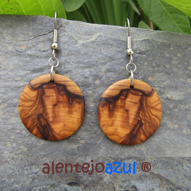 Pendientes Aros madera de olivo Madera 2,5 cm Joyas madera Círculos Pendientes aro alentejoazul redondos ligero boho hippy vegano natural imagen 1