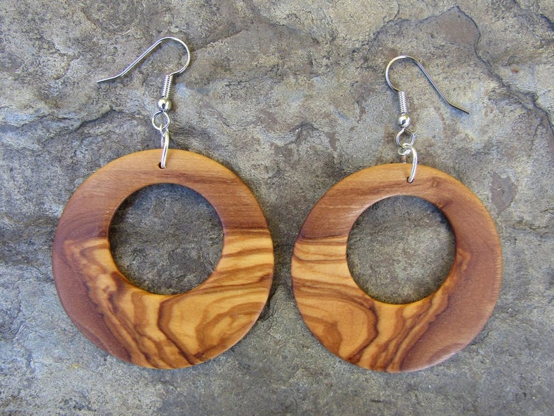 Earrings olive wood Hoops 1.96 light 5cm créoles round wooden hoop earhangers alentejoazul natural jewelry portugal vegan earhanger dangle image 2