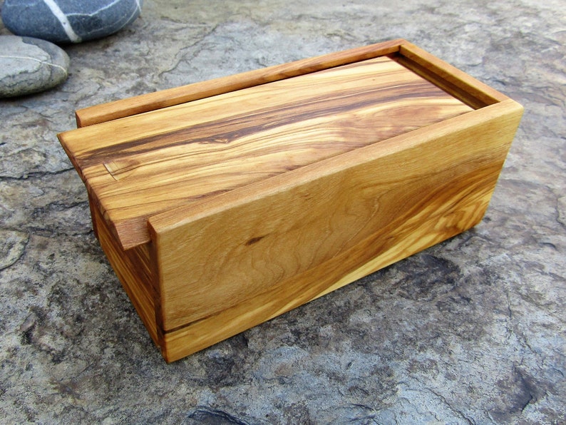 caja madera de olivo rectangular tapa deslizante caja madera alentejoazul escritorio oficina, regalo hombres, portugal boda natural imagen 4