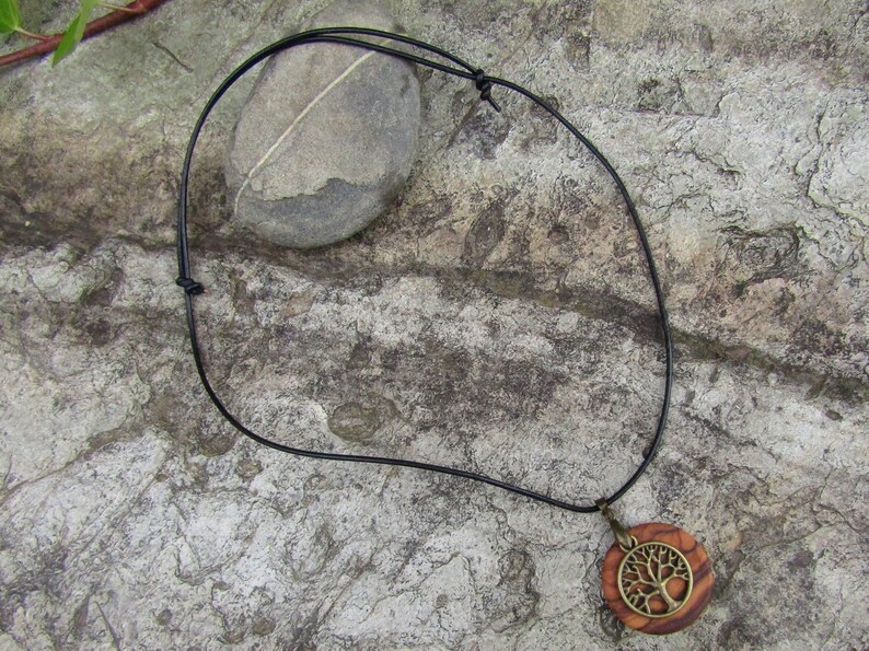 Necklace olive wood Tree of Life leather black wooden jewelry alentejoazul amulet talisman olive tree pendant portugal boho hippy image 5