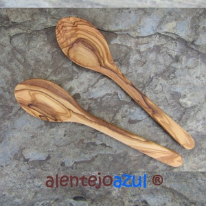 2 cucharas madera de olivo cuchara sopa alentejoazul orgánico portugal larp media cuchara madera cubiertos carpintería olivo gourmet imagen 1
