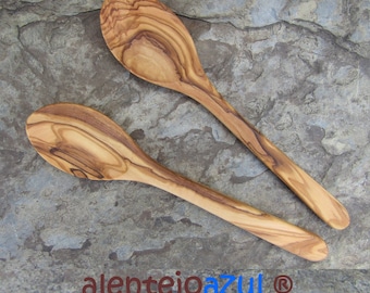 2 cucharas madera de olivo cuchara  sopa alentejoazul orgánico portugal larp media cuchara madera cubiertos carpintería olivo gourmet