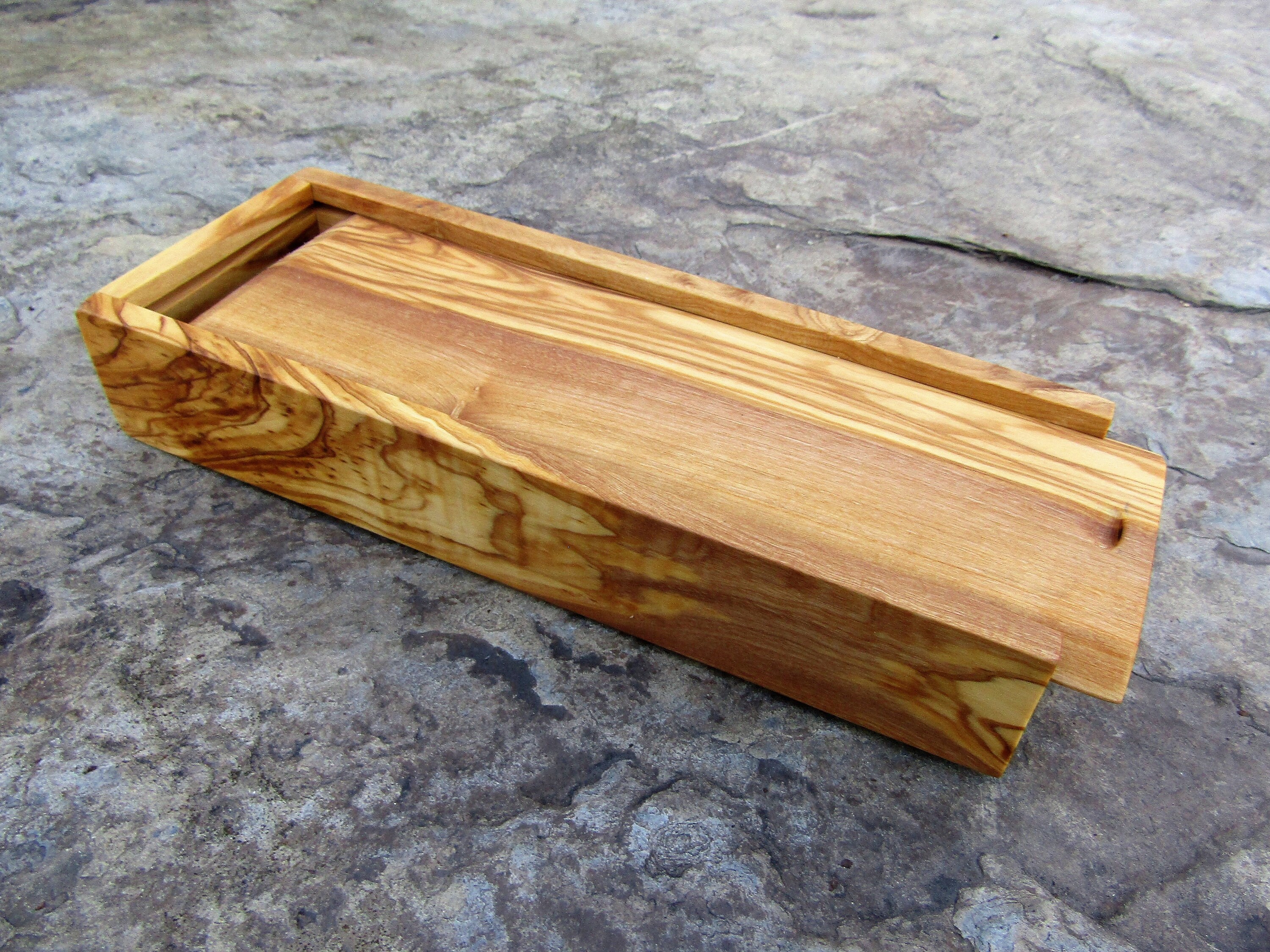 Pencil Box Olive Wood Pen Tray Crayon Case Rectangular Sliding Etsy