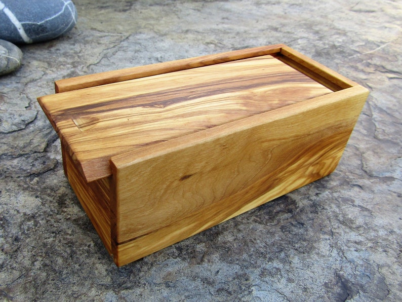 stash box olive wood case rectangular sliding lid wooden box alentejoazul office desk , present men,wooden crate natural image 6