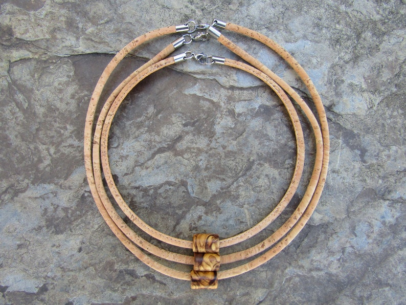 Necklace Olive Wood Cork Cord Natural Tube Pendant Stainless Etsy