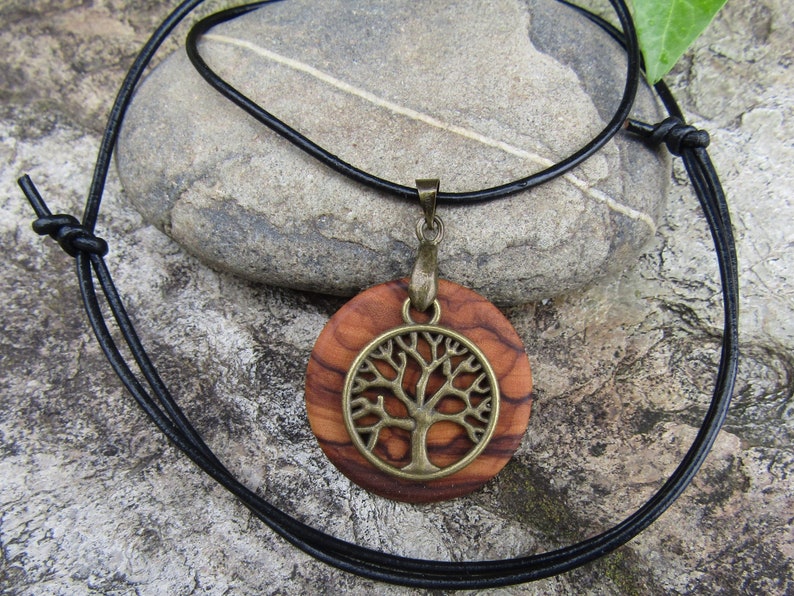Necklace olive wood Tree of Life leather black wooden jewelry alentejoazul amulet talisman olive tree pendant portugal boho hippy image 3