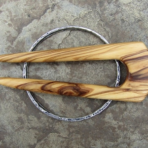 Hairpin olive wood circle ring mini Hairfork 2 prong shawl pin half bun Hair stick wooden hair clip slide round barrette alentejoazul image 3