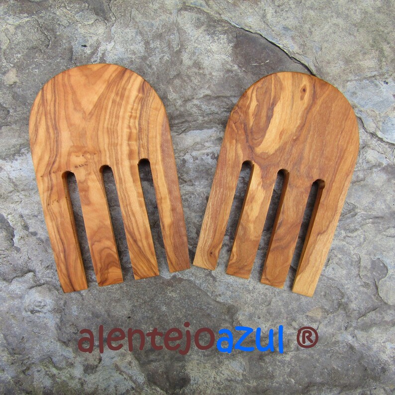 Salad servers olive wood Hands claws Fork spoon wooden serving cutlery alentejoazul gourmet cooking kitchen utensil chef gift portugal cook image 3