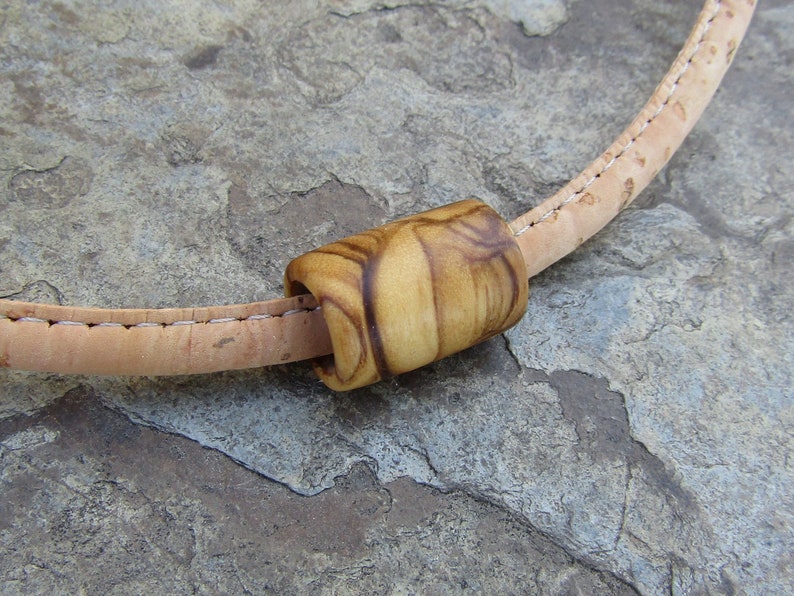 Necklace Olive Wood Cork Cord Natural Tube Pendant Stainless Etsy