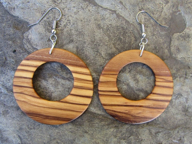 Earrings olive wood Hoops 1.96 light 5cm créoles round wooden hoop earhangers alentejoazul natural jewelry portugal vegan earhanger dangle image 6