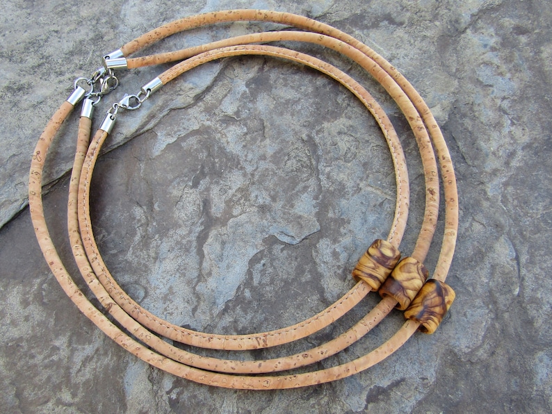 Necklace Olive Wood Cork Cord Natural Tube Pendant Stainless Etsy