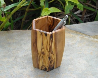 Penna Tazza Legno d'ulivo Tazza in legno Penna Box Portapenne Ufficio alentejoazul Scrivania regalo da uomo Olive Oggetto da scrivania per la festa del papà