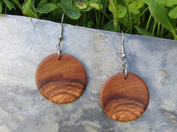 wooden jewelry hand-carved wooden earrings handmade from upcycled olive wood Olive wooden earrings