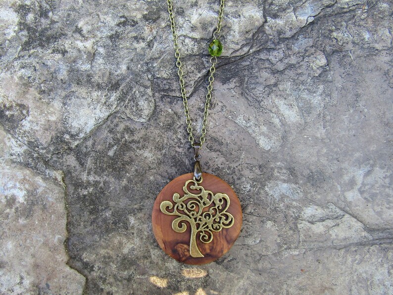 Necklace olive wood Tree of Life green bronze chain wooden jewelry alentejoazul amulet talisman olive tree pendant vegan portugal image 3