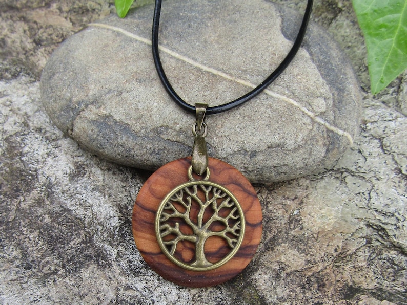 Necklace olive wood Tree of Life leather black wooden jewelry alentejoazul amulet talisman olive tree pendant portugal boho hippy image 4