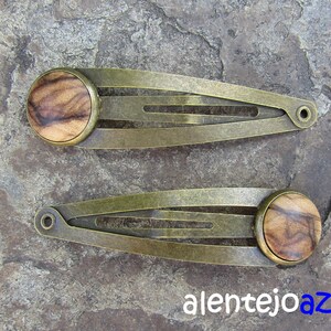 Lot 2 hair snap clips olive wood wooden hairpin hair slide wooden jewelry alentejoazul vegan handmade portugal barrette olive tree bobby pin image 8