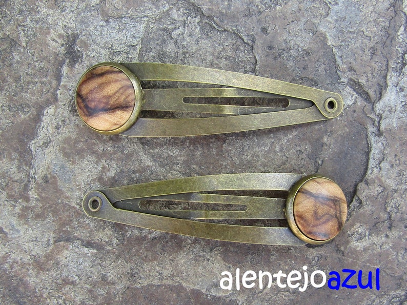 Lot 2 hair snap clips olive wood wooden hairpin hair slide wooden jewelry alentejoazul vegan handmade portugal barrette olive tree bobby pin image 8