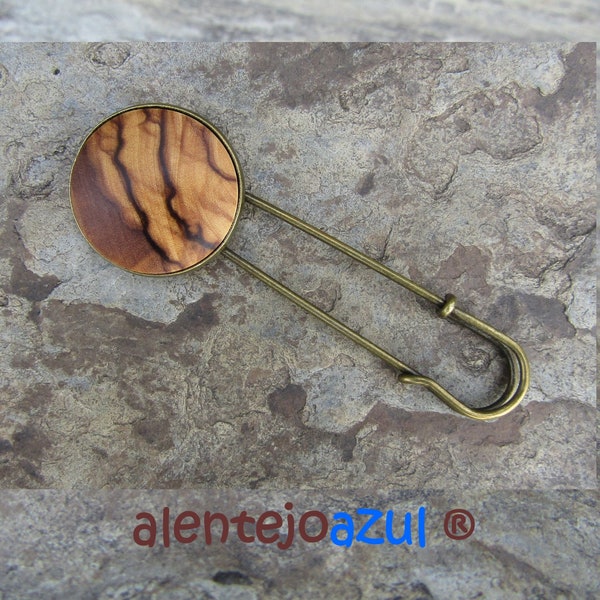 Pin xale de madeira de oliveira kilt agulha broche cachecol de madeira pin cardigan broche madeira cabochão alentejoazul fecho bronze clip