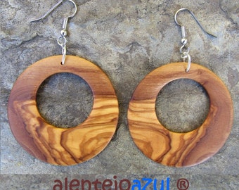 Earrings olive wood Hoops 1.96" light 5cm créoles round wooden hoop earhangers alentejoazul natural jewelry portugal vegan earhanger dangle