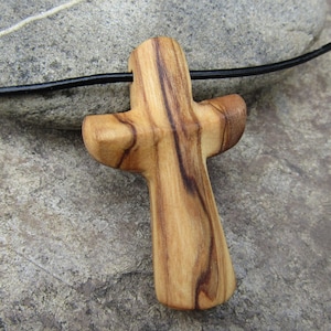 Necklace olive wood cross black leather cord crucifix wooden jewelry alentejoazul , necklace for men, man baptism jesus christ