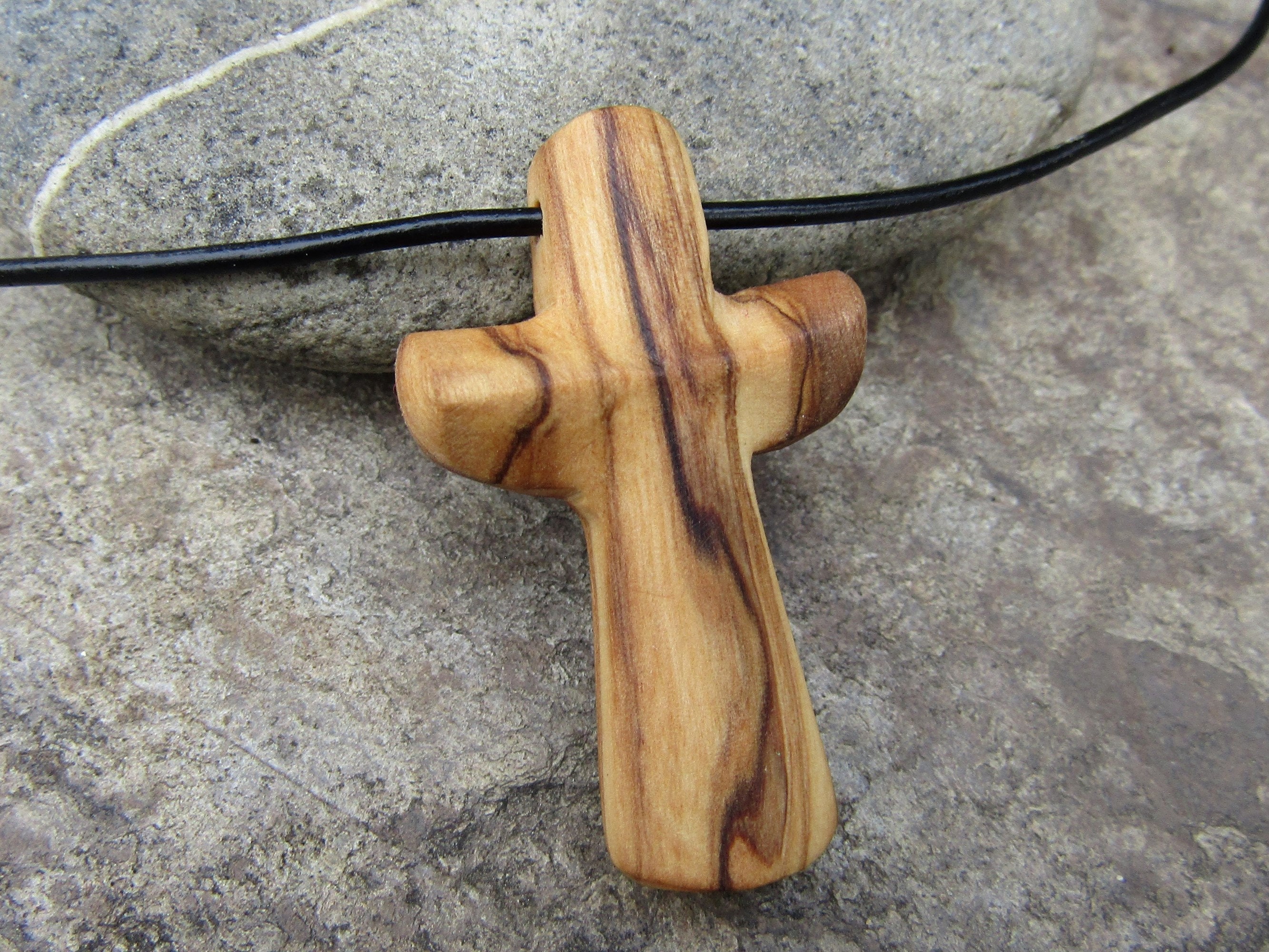 Olive wood shop cross necklace