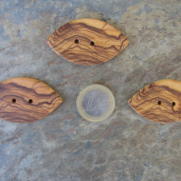 3 knopen olijfhout ovale houten knoppen 4,6 cm x 2,8 cm breien navette  leveringen handgemaakte knop grote alentejoazul organische