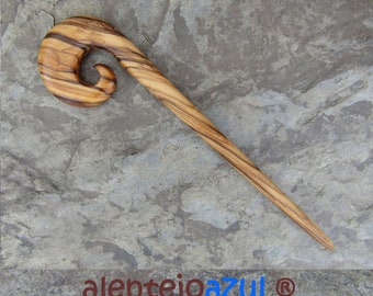 Hairpin Spiral olive wood Hair fork shawl pin Hair stick wooden long hair stick alentejoazul handmade wooden jewelry scarf pin swirl crosier