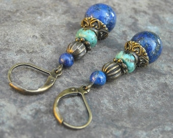 Boucles d'oreilles Lapislazuli african Turquoise Boucles d'oreilles en bronze alentejoazul bleu foncé alentejoazul bohème