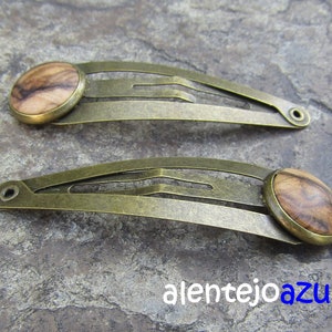 Lot 2 hair snap clips olive wood wooden hairpin hair slide wooden jewelry alentejoazul vegan handmade portugal barrette olive tree bobby pin image 9