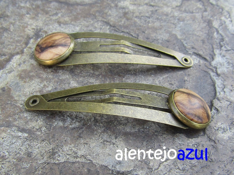 Lot 2 hair snap clips olive wood wooden hairpin hair slide wooden jewelry alentejoazul vegan handmade portugal barrette olive tree bobby pin image 9