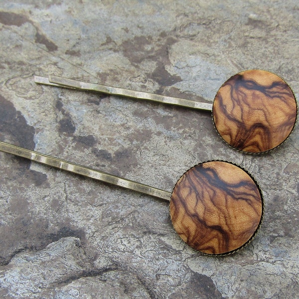 Lot 2 bobby pin olive wood hair clip wooden hairpin hair slide wooden jewelry alentejoazul vegan handmade portugal  barrette olive tree