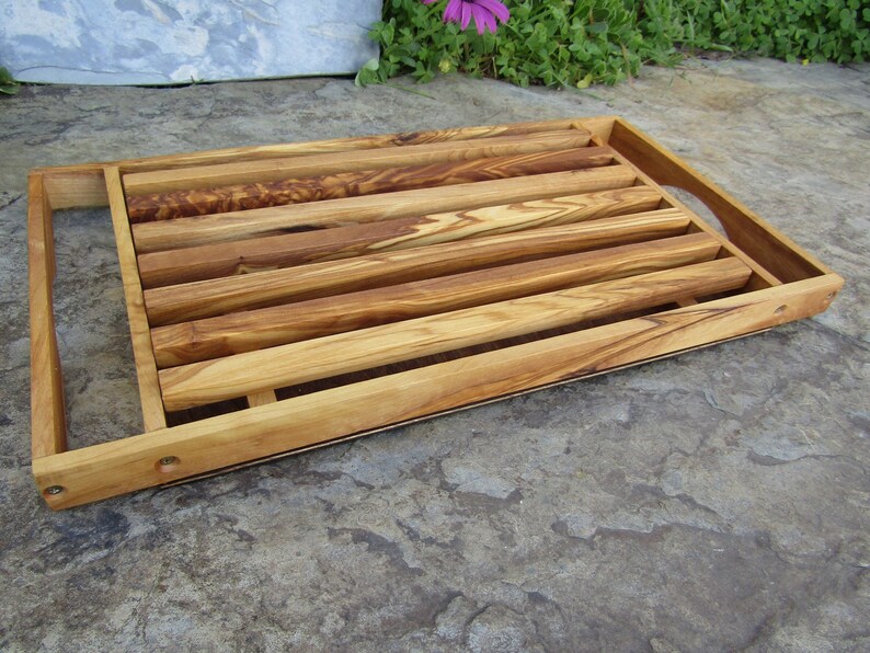 Bread Cutting Board Olive Wood Crumb Crate Wooden Board Large Etsy