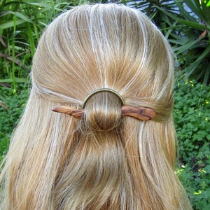 Hairpin snake olive wood circle ring Hairfork shawl pin bun Hair stick wooden hair slide round scarf pin alentejoazul  cobra viper wicca