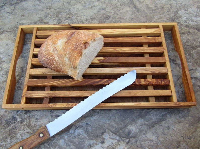 Bread Cutting Board Olive Wood Crumb Crate Wooden Board Large Etsy