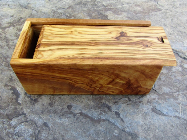 stash box olive wood case rectangular sliding lid wooden box alentejoazul office desk , present men,wooden crate natural image 8