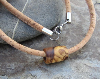 Kette Olivenholz Kork Edelstahl natur Holzschmuck naturschmuck alentejoazul holz herrenkette korkkette männer mann olive vegan korkleder