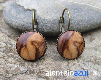 Ohrringe Olivenholz Cabochon bronze Holzohrringe Holz holzschmuck handgemacht alentejoazul vegan portugal naturschmuck geschenk freundin