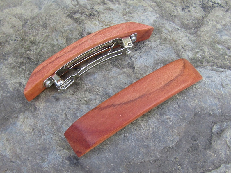 Set 2 mini barrettes red eucalyptus wood rectangular hairpin clip hair slide wooden alentejoazul vegan handmade portugal french barrette image 2