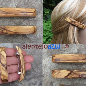 2 kleine Haarspangen Olivenholz rechteckig Haarklemme Haarschmuck Haarklammer Holz Olive Olivenbaum alentejoazul barrett handgemacht Bild 10