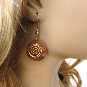 Earrings olive wood spiral swirl gold plated coil g infinity ethno yoga créoles round wooden golden boho alentejoazul natural jewelry vegan image 7