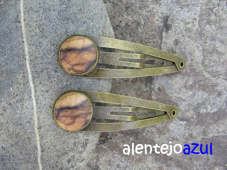 Lot 2 hair snap clips olive wood wooden hairpin hair slide wooden jewelry alentejoazul vegan handmade portugal barrette olive tree bobby pin image 10