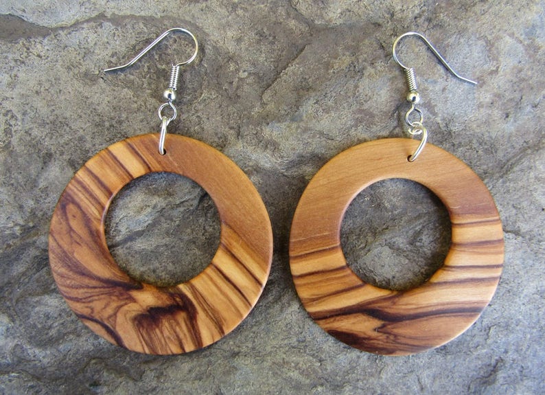 Earrings olive wood Hoops 1.96 light 5cm créoles round wooden hoop earhangers alentejoazul natural jewelry portugal vegan earhanger dangle image 4