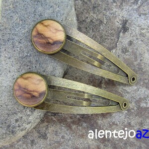 Lot 2 hair snap clips olive wood wooden hairpin hair slide wooden jewelry alentejoazul vegan handmade portugal barrette olive tree bobby pin image 2