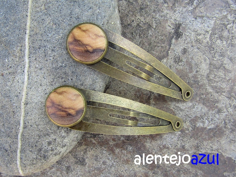 Lot 2 hair snap clips olive wood wooden hairpin hair slide wooden jewelry alentejoazul vegan handmade portugal barrette olive tree bobby pin image 2