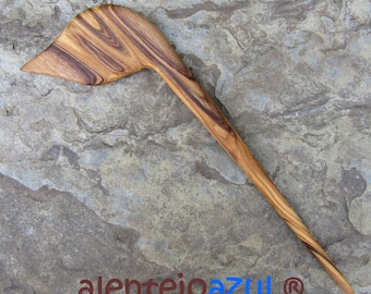 Hairpin leaf olive wood bird Hairfork shawl pin Hairstick wooden hair stick leaves scarf pin alentejoazul handmade vegan natural