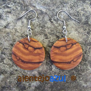 Pendientes Aros madera de olivo Madera 2,5 cm Joyas madera Círculos Pendientes aro alentejoazul redondos ligero boho hippy vegano natural 1 Ear wire Silver