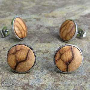 Ohrstecker Olivenholz Edelstahl Holz ohrringe Hochzeitsgeschenk mann alentejoazul männergeschenk holzschmuck naturschmuck olive vegan